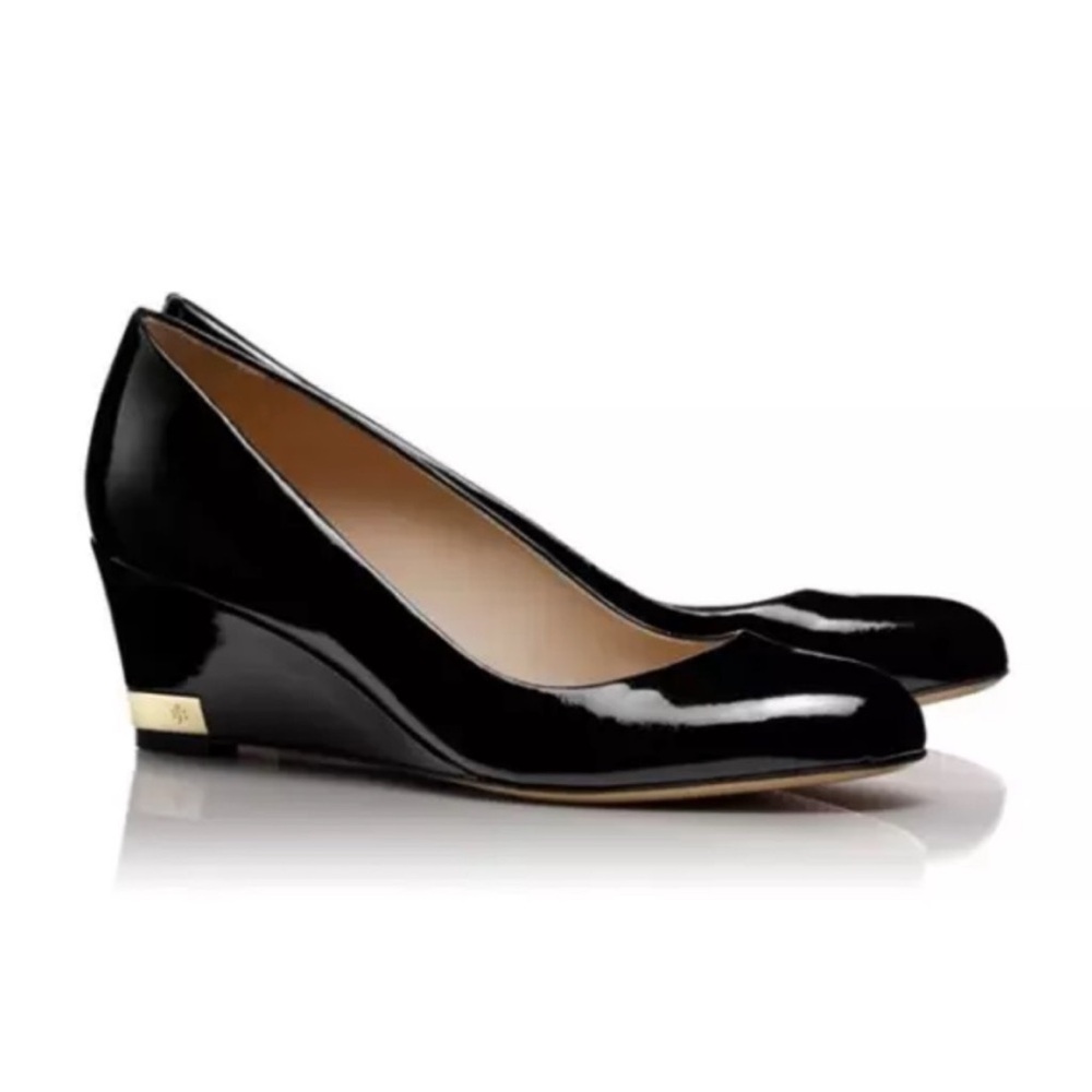 Tory Burch Black Patent Leather Astoria Wedge size 9.5